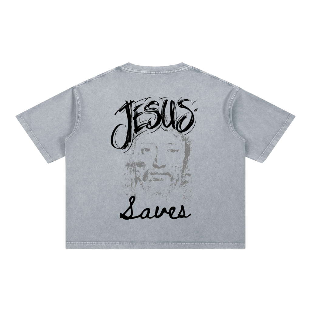 Jesus Saves- Mineral Wash Boxy Cotton T-Shirt
