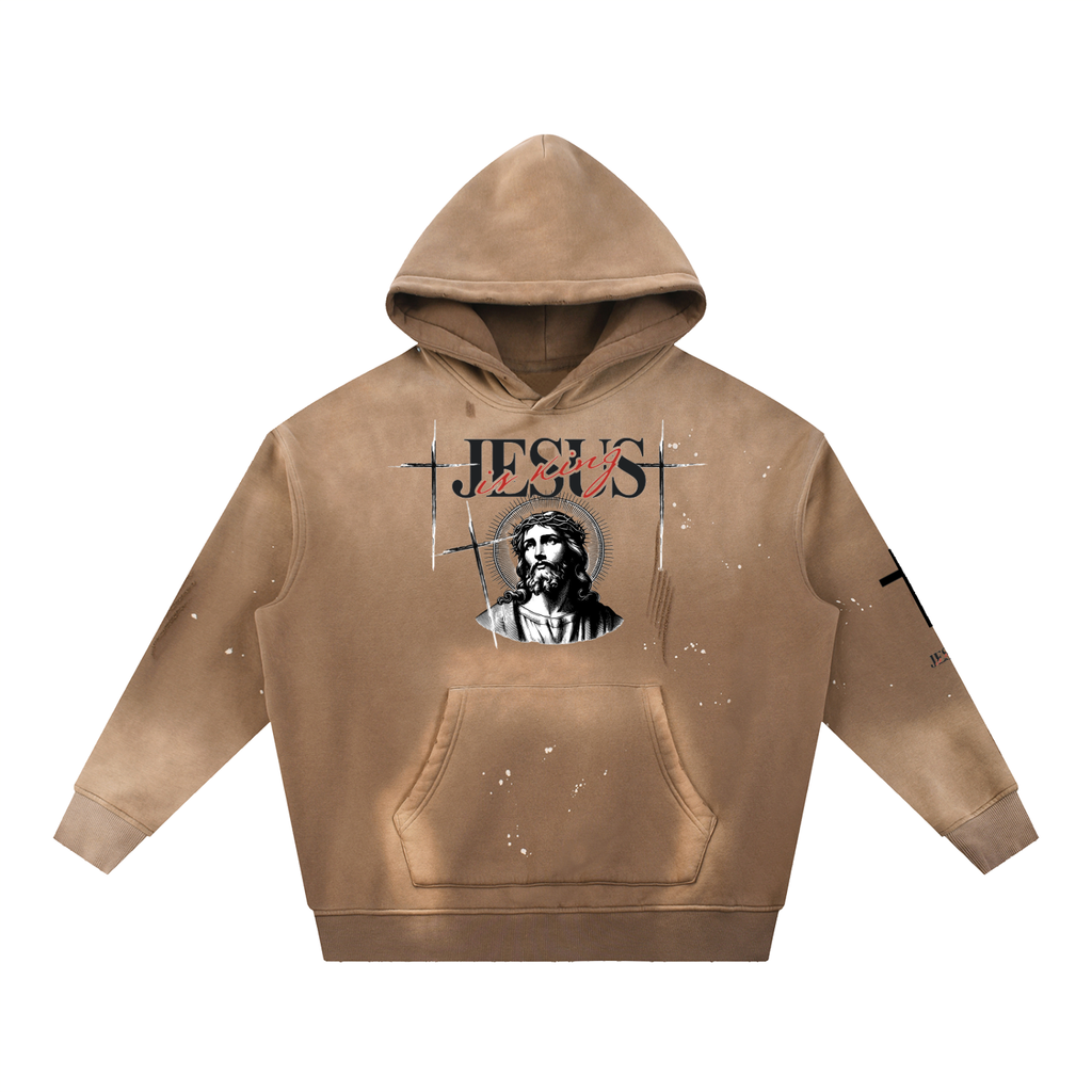 Jesus Saves-Vintage Washed Frayed Fleece Hoodie